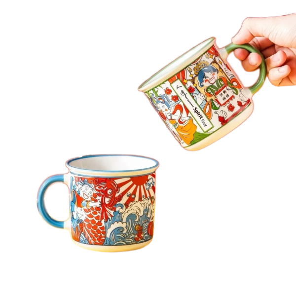 Retro cartoon ceramic cup, personalized creative water cup, classic custom logo "couple" cup