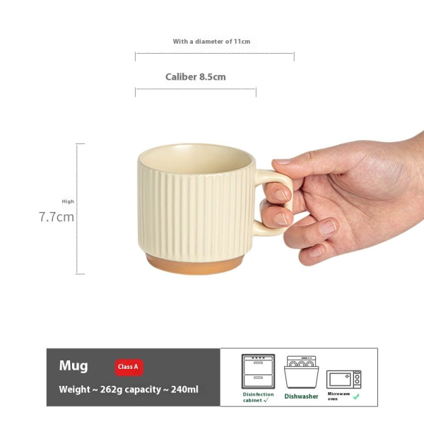 Handcrafted simple clay ceramic mug for drinking coffee at home