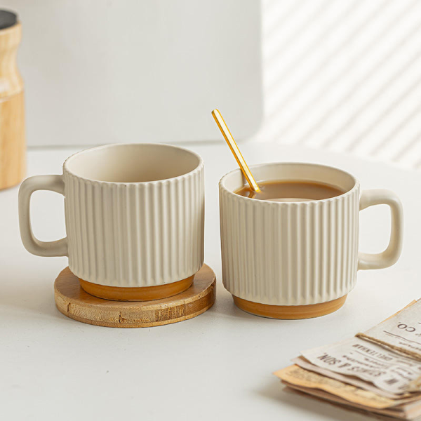 Handcrafted simple clay ceramic mug for drinking coffee at home
