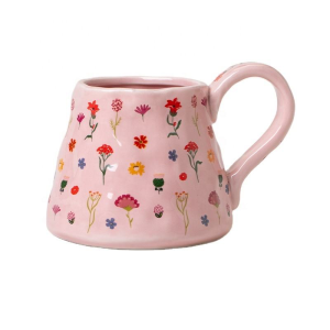 Korean cute cartoon flower ceramic cup high value large capacity coffee cup