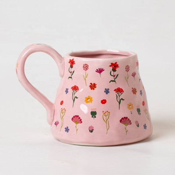 Korean cute cartoon flower ceramic cup high value large capacity coffee cup