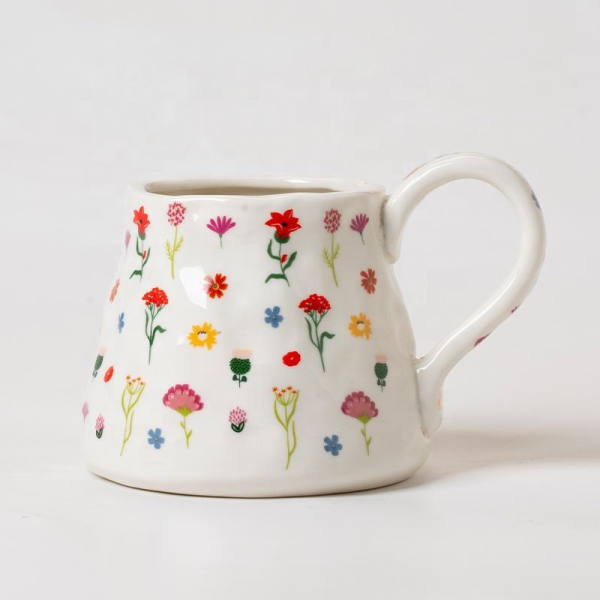 Korean cute cartoon flower ceramic cup high value large capacity coffee cup