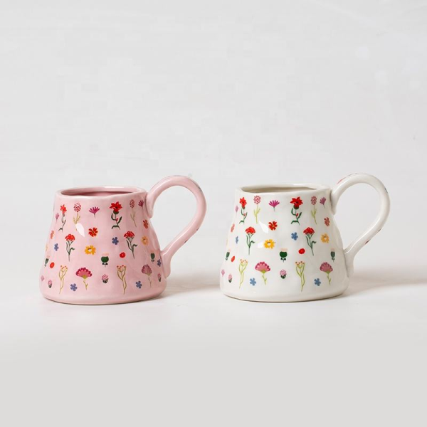 Korean cute cartoon flower ceramic cup high value large capacity coffee cup