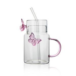 Fashionable and exquisite office borosilicate creative cold water glass with straw lid