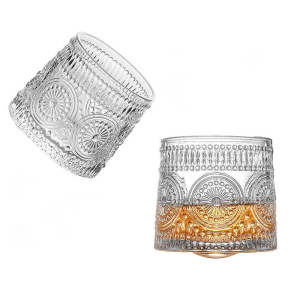 High Quality Rotatable Fashioned Crystal Wine Glass Cup Custom Whiskey Tumbler Glass
