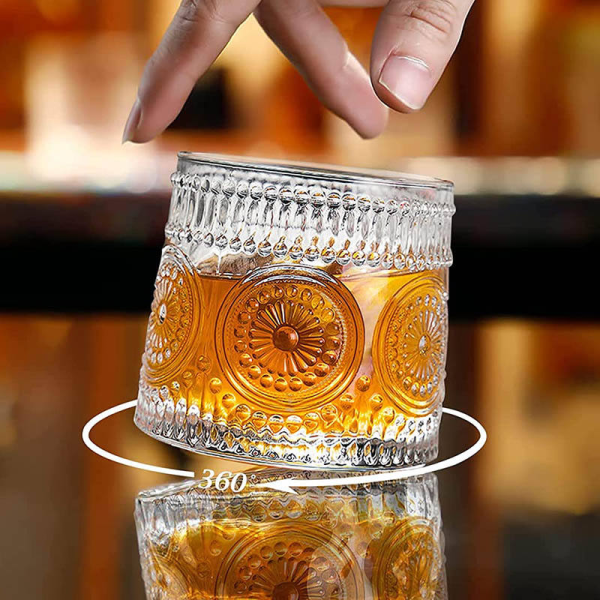 High Quality Rotatable Fashioned Crystal Wine Glass Cup Custom Whiskey Tumbler Glass