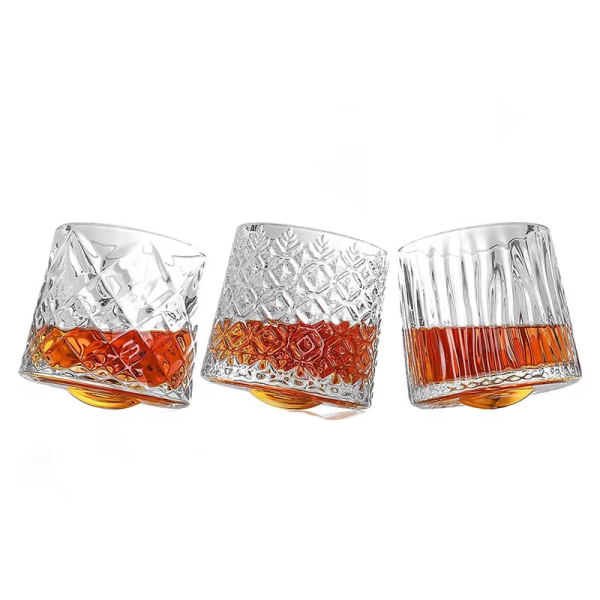 High Quality Rotatable Fashioned Crystal Wine Glass Cup Custom Whiskey Tumbler Glass