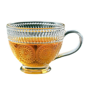 Wholesale 450ml European Vintage Coffee Mugs Glass Coffee Mugs Clear Embossed Glass Cups Tea Cups