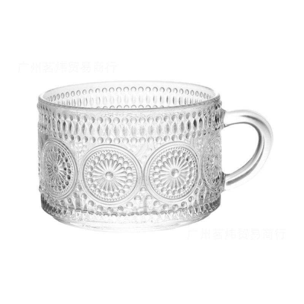 Wholesale 450ml European Vintage Coffee Mugs Glass Coffee Mugs Clear Embossed Glass Cups Tea Cups