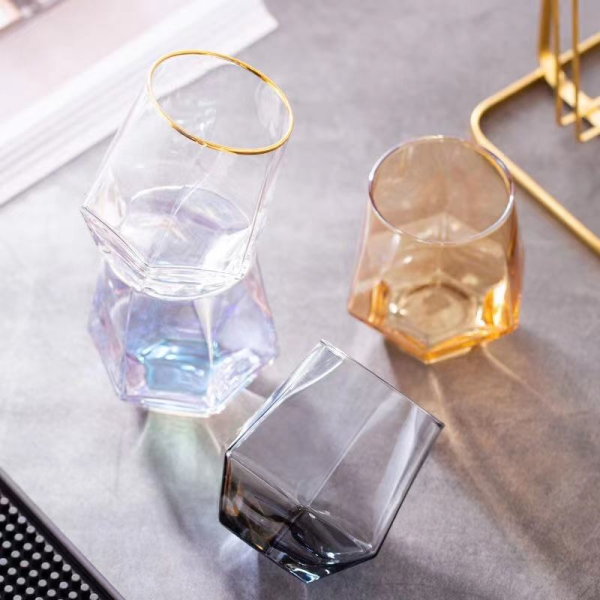 Wholesale Elegant Stemless Party Wine Glass Hexagonal Whiskey Glass