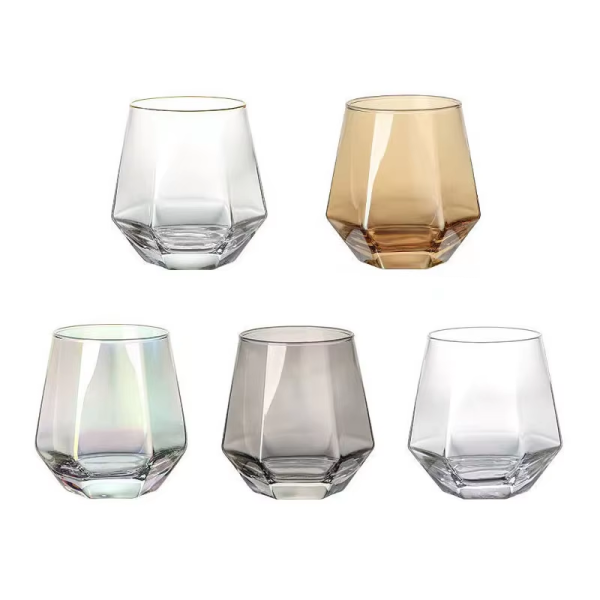 Wholesale Elegant Stemless Party Wine Glass Hexagonal Whiskey Glass