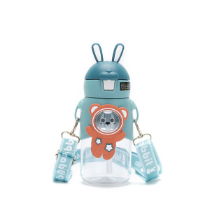 Cute and stylish bunny space capsule plastic cup for outdoor use with a straw