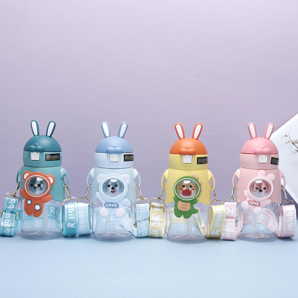 Cute and stylish bunny space capsule plastic cup for outdoor use with a straw