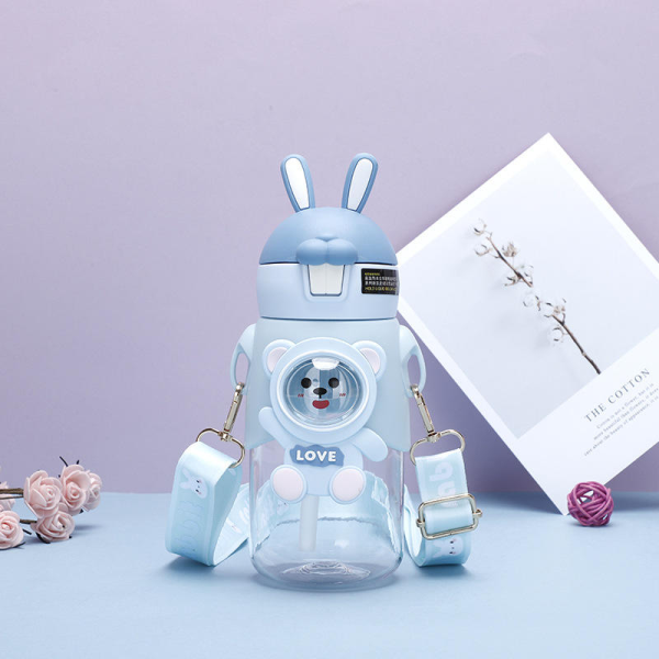 Cute and stylish bunny space capsule plastic cup for outdoor use with a straw
