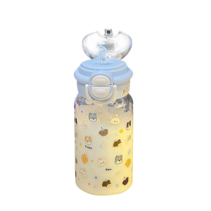 Cute style 600ML outdoor double straw children's water cup