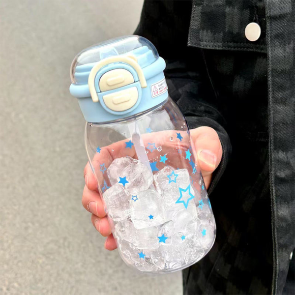Cute style 600ML outdoor double straw children's water cup