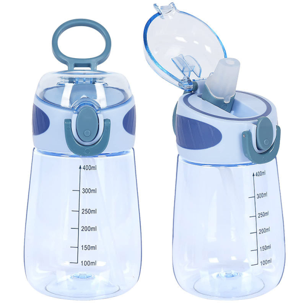 400ml Cute Water Cups with Straw Transparent Kids Plastic Water Bottle with Handle