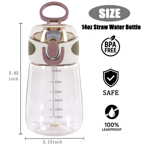 400ml Cute Water Cups with Straw Transparent Kids Plastic Water Bottle with Handle