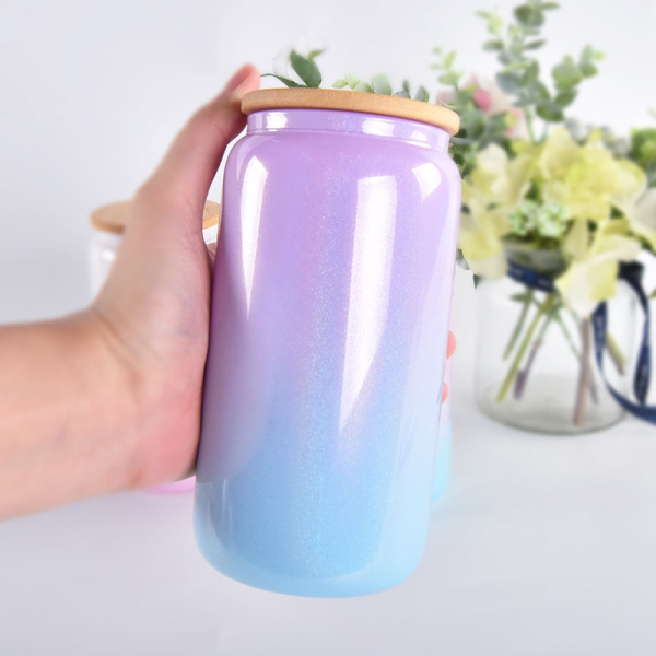 Customizable 16oz Colorful Gradient Frosted Drinking Glass Coffee Mug