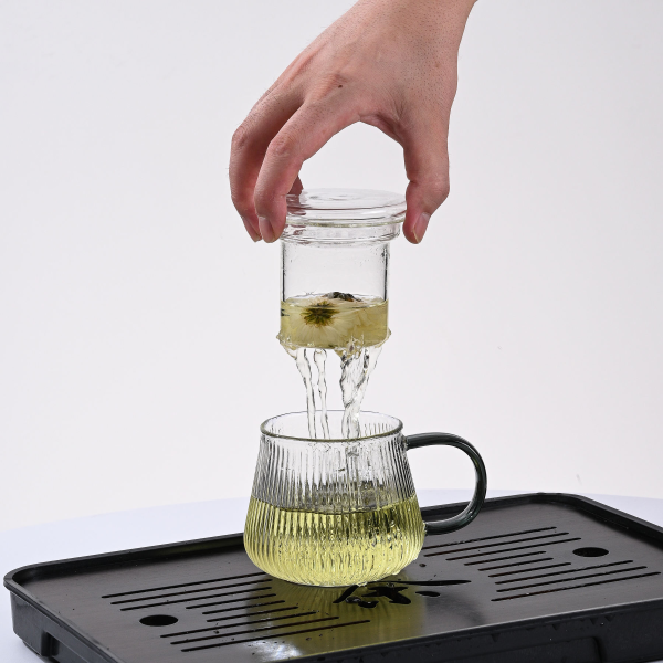 Glass Tea Cups with Strainer and Lid Heat Resistance Borosilicate Glass Teacups