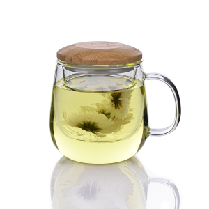 Clear Drinking Big Oversize Glass Tumbler Tea Cup with Infuser Handle Strainer Lid