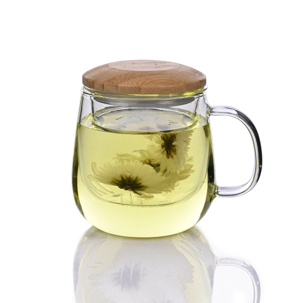 Clear Drinking Big Oversize Glass Tumbler Tea Cup with Infuser Handle Strainer Lid