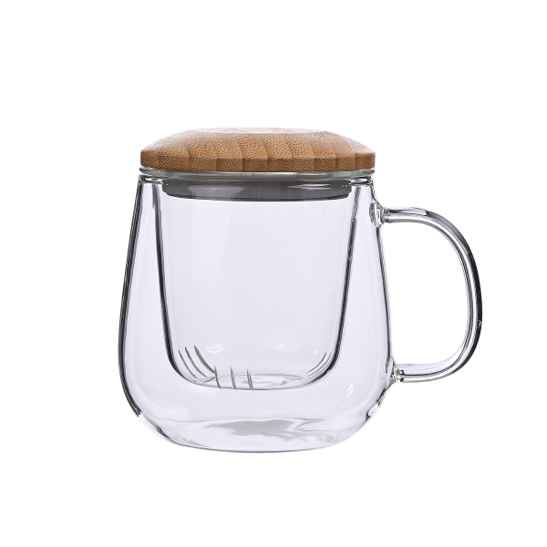 Clear Drinking Big Oversize Glass Tumbler Tea Cup with Infuser Handle Strainer Lid