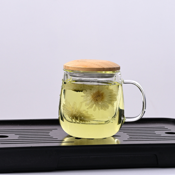 Clear Drinking Big Oversize Glass Tumbler Tea Cup with Infuser Handle Strainer Lid