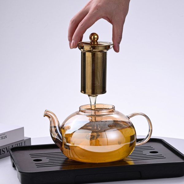 Wholesale Handmade Transparent Kettle Glass Teapot with Strainer