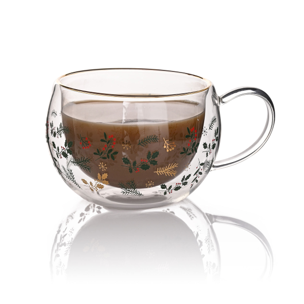 Cute Ribbon Pattern Heat Resistant Glass Mug With Handle Household Glass Cup for Drinkware