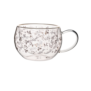 Cute Ribbon Pattern Heat Resistant Glass Mug With Handle Household Glass Cup for Drinkware