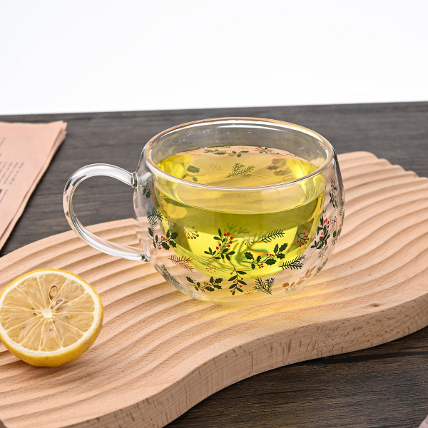 Cute Ribbon Pattern Heat Resistant Glass Mug With Handle Household Glass Cup for Drinkware