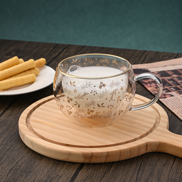 Cute Ribbon Pattern Heat Resistant Glass Mug With Handle Household Glass Cup for Drinkware
