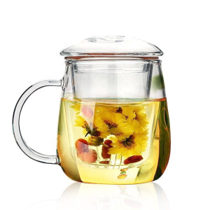 Glass Reusable Double Walled Tea Cup Glass Mug 350 ML With Lid Glass Cover