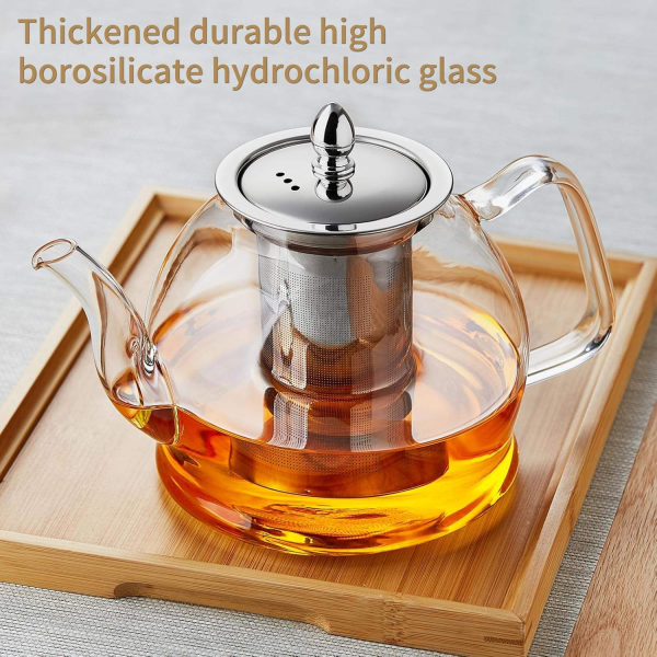 Hand Made 40oz Glass Teapot With Removable Infuser Heat Resistant Glass Teapot