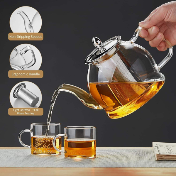 Hand Made 40oz Glass Teapot With Removable Infuser Heat Resistant Glass Teapot