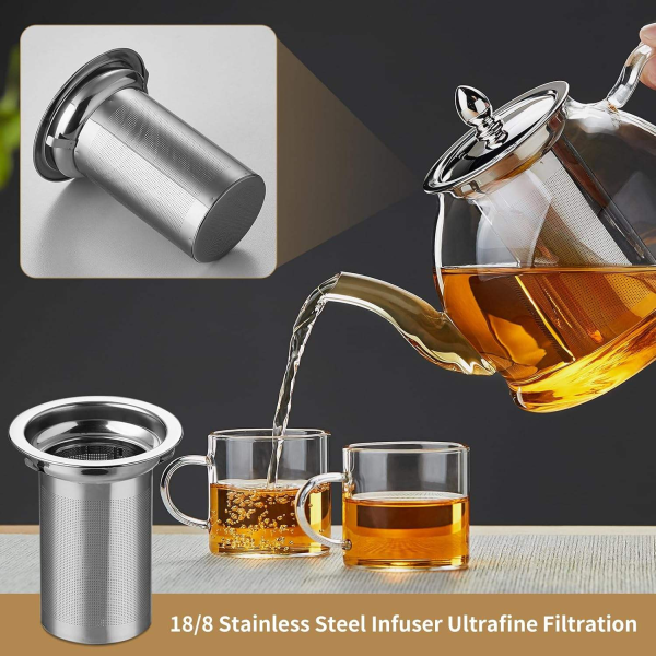 Hand Made 40oz Glass Teapot With Removable Infuser Heat Resistant Glass Teapot