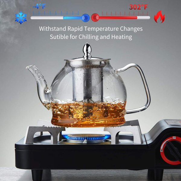 Hand Made 40oz Glass Teapot With Removable Infuser Heat Resistant Glass Teapot