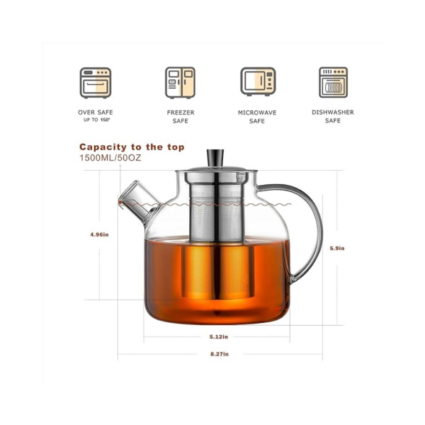 Glass Teapot With Removable Infuse GlassTea Pot Hand Made Crafted Glass Tea Kettle