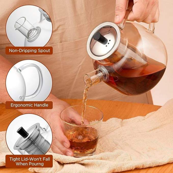 Glass Teapot With Removable Infuse GlassTea Pot Hand Made Crafted Glass Tea Kettle