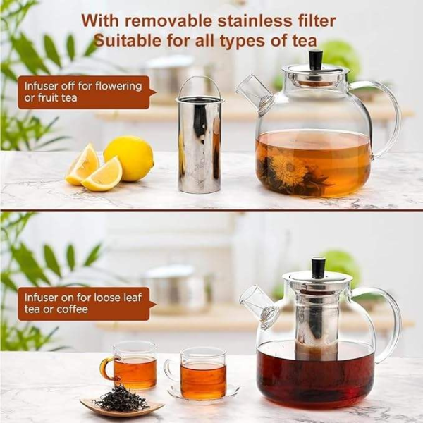 Glass Teapot With Removable Infuse GlassTea Pot Hand Made Crafted Glass Tea Kettle
