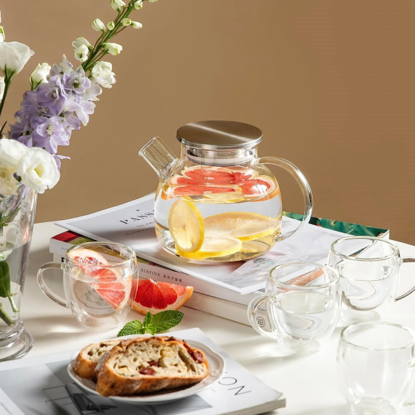 Handmade 30.4 oz glass teapot, transparent teapot with removable infuser