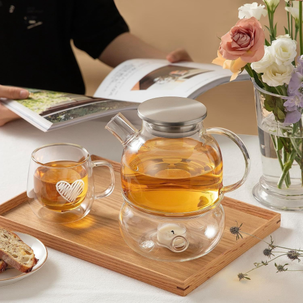 Handmade 30.4 oz glass teapot, transparent teapot with removable infuser