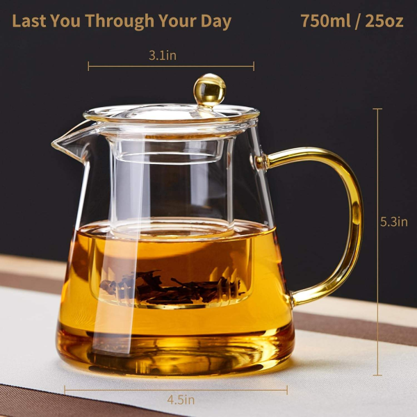 Heat-resistant borosilicate glass teapot with infuser