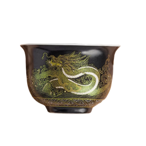 Black Gold Glazed Golden Dragon Tripod Master Teacup