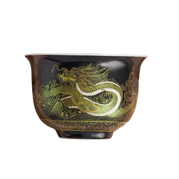 Black Gold Glazed Golden Dragon Tripod Master Teacup