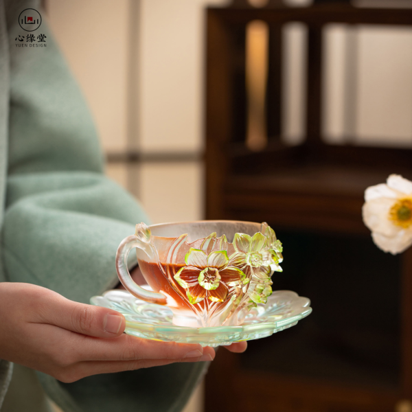 Chinese Style Creative Crystal Glass Liuli Coffee Cup Set FloraDeity
