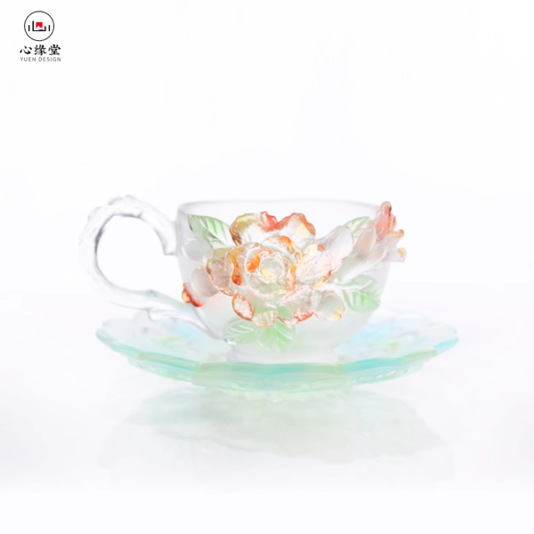 Chinese Style Creative Crystal Glass Liuli Coffee Cup Set FloraDeity