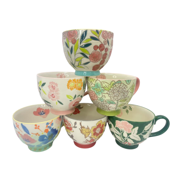 Under Glaze Color Handpainted Flower Ceramic Mugs Coffee Cups Tea Cup Set