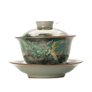 Yunlong Ceramic Gaiwan Tea Set, Ancient Pottery Ink-Painted Single-Head Kombucha Bowl Lid